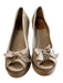 Tory Burch Shoe Size 6.5 Brown Canvas Peep Toe Bow Detail Wedge Espadrille Shoes Brown / 6.5