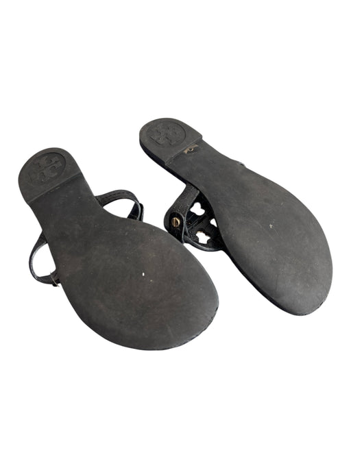 Tory Burch Shoe Size 5.5 Black Leather Logo Flip flop Gold Hardware Flat Shoes Black / 5.5