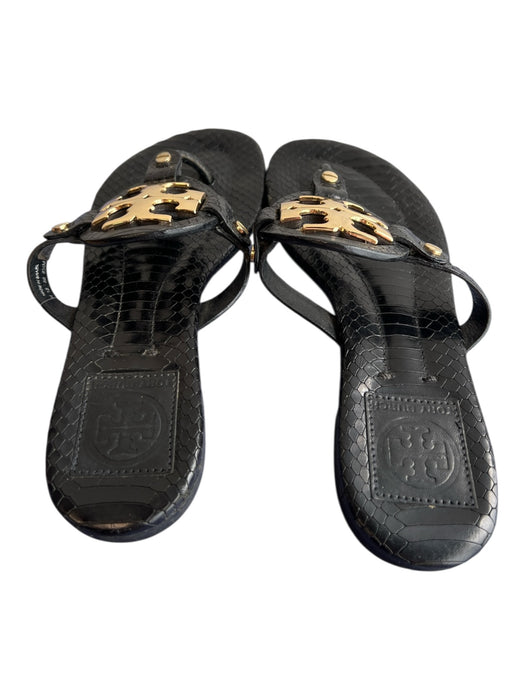 Tory Burch Shoe Size 5.5 Black Leather Logo Flip flop Gold Hardware Flat Shoes Black / 5.5