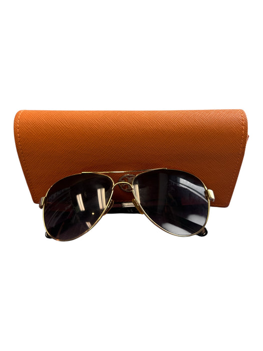 Tory Burch Brown Gold Tone Metal Gradient Aviator Double T Logo Sunglasses Brown