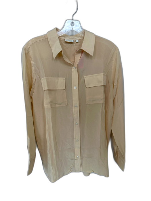 Spartina Size S Tan Silk Long Sleeve Button Down Collar Top Tan / S