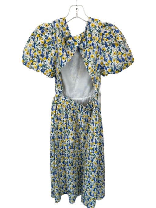 Hyacinth House Size XS Yellow & Blue Cotton Short Balloon Sleeve Botanical Dress Yellow & Blue / XS