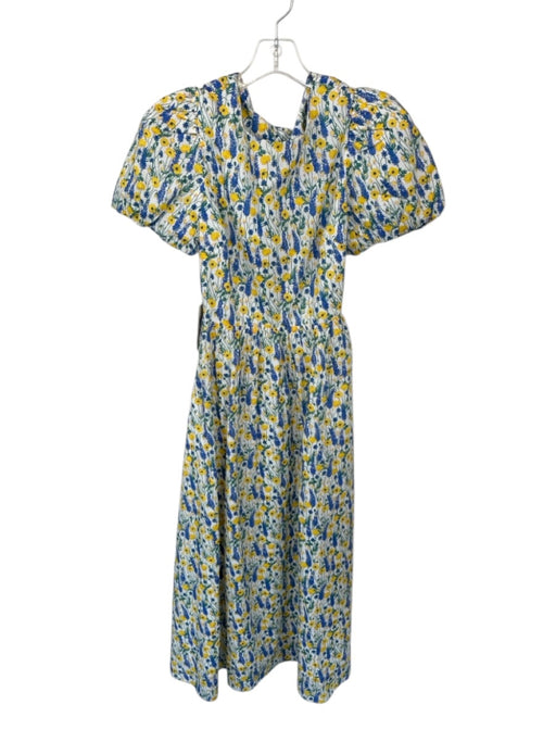 Hyacinth House Size XS Yellow & Blue Cotton Short Balloon Sleeve Botanical Dress Yellow & Blue / XS