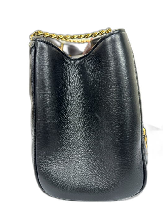 Mario Valentino Spa Black Leather goldtone hardware Magnetic Snap Bag Black