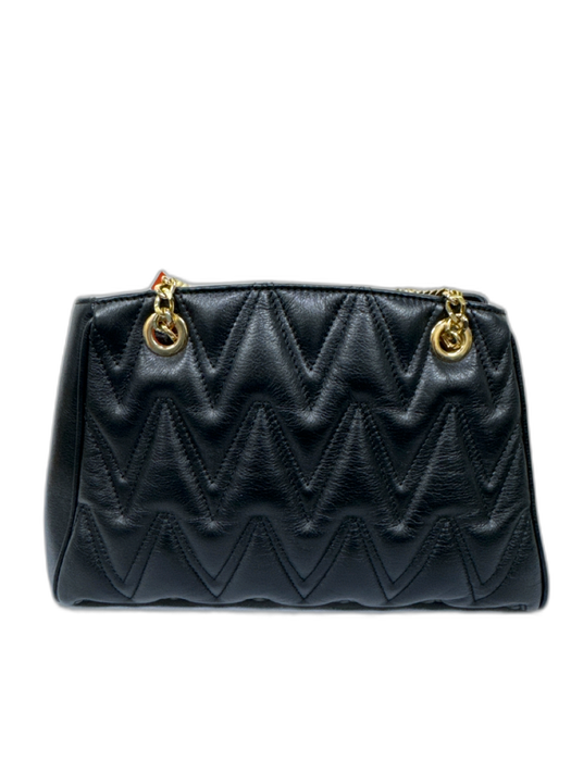 Mario Valentino Spa Black Leather goldtone hardware Magnetic Snap Bag Black