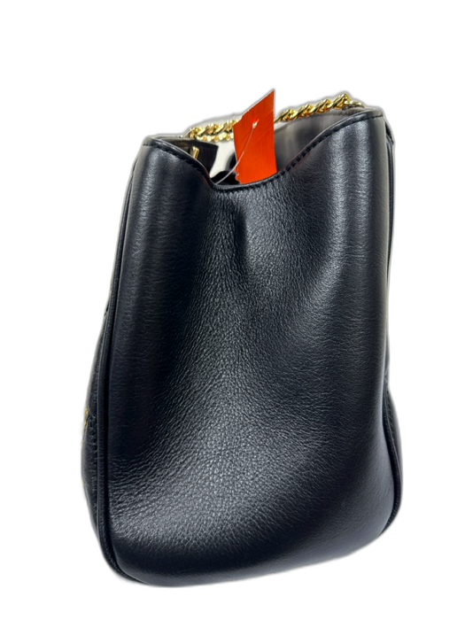 Mario Valentino Spa Black Leather goldtone hardware Magnetic Snap Bag Black