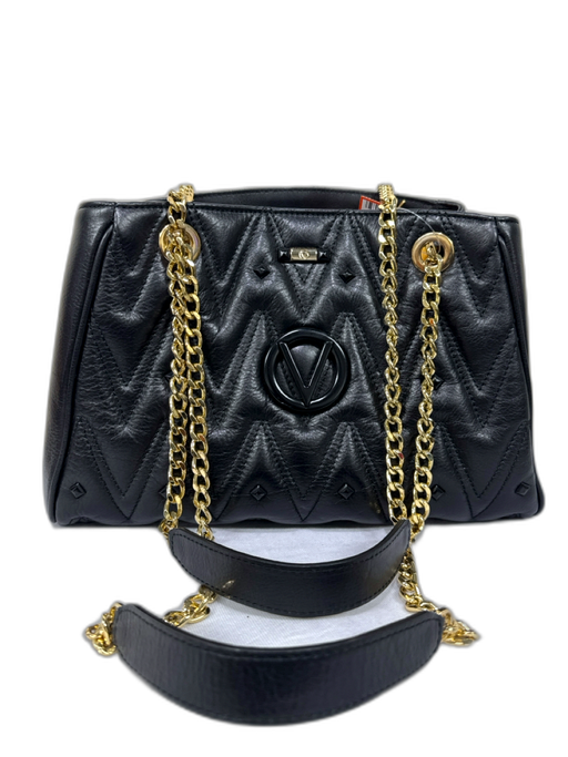 Mario Valentino Spa Black Leather goldtone hardware Magnetic Snap Bag Black