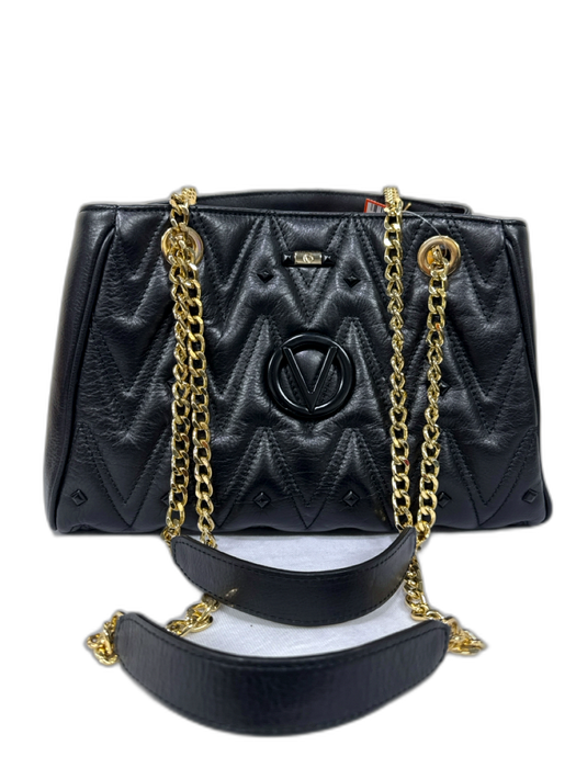 Mario Valentino Spa Black Leather goldtone hardware Magnetic Snap Bag Black