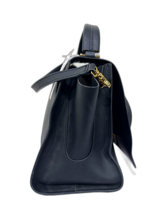 Zac Posen Black Leather goldtone hardware Top Handle Satchel Bag Black