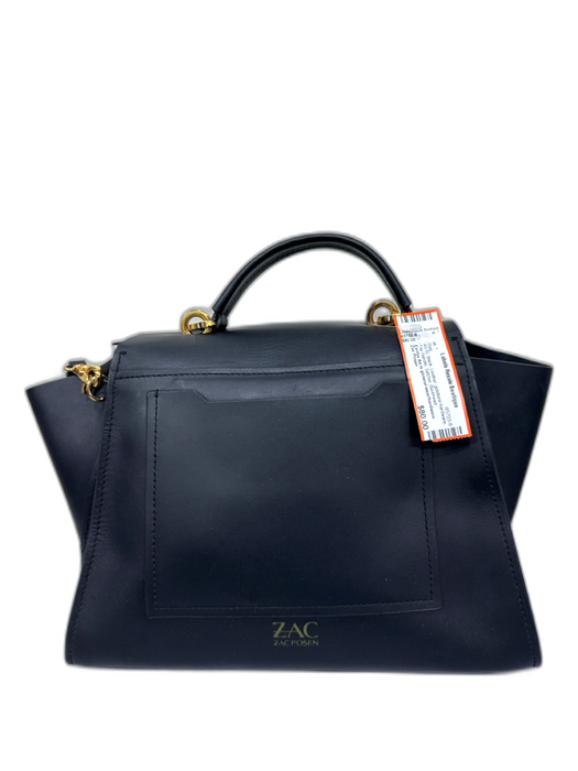 Zac Posen Black Leather goldtone hardware Top Handle Satchel Bag Black