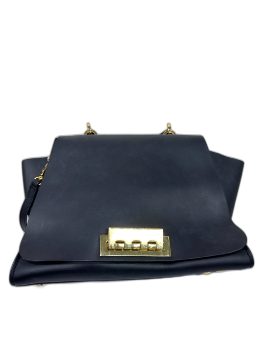 Zac Posen Black Leather goldtone hardware Top Handle Satchel Bag Black