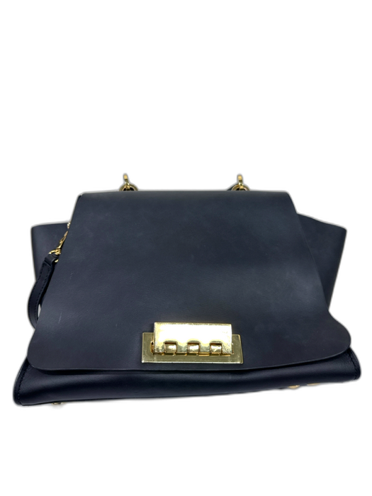 Zac Posen Black Leather goldtone hardware Top Handle Satchel Bag Black