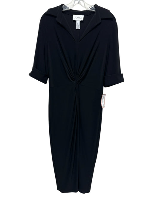 Joseph Ribkoff Size 12 Black Polyester Knot Detail Half Sleeve Collar Dress Black / 12