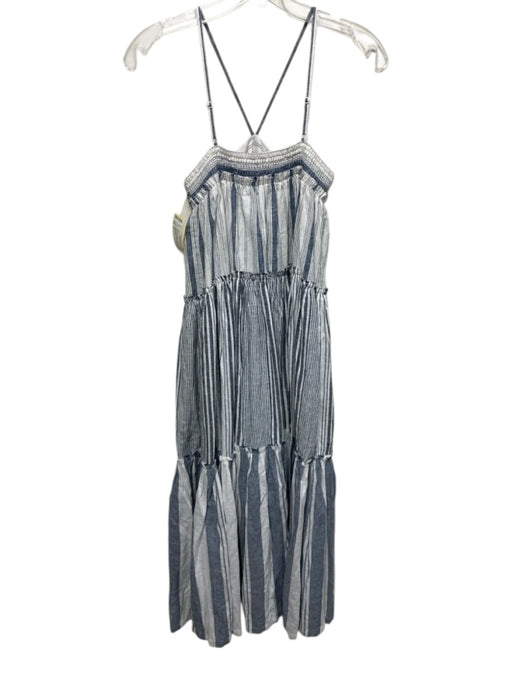 J. Crew Size XS Blue & White Linen & Viscose Striped Sleeveless Tiered Dress Blue & White / XS