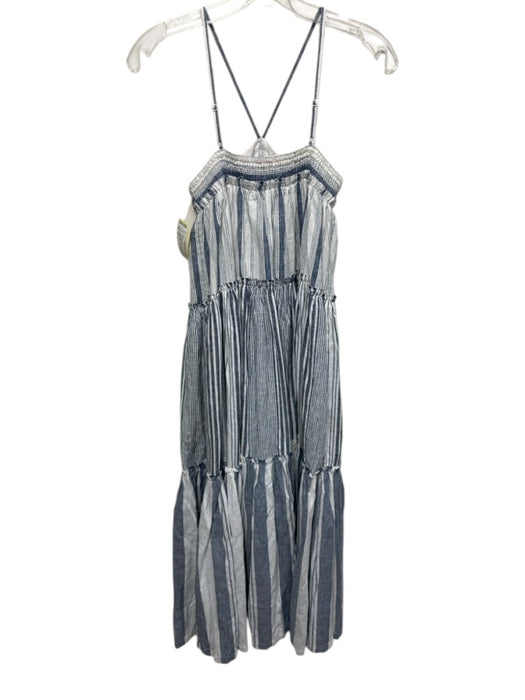 J. Crew Size XS Blue & White Linen & Viscose Striped Sleeveless Tiered Dress Blue & White / XS