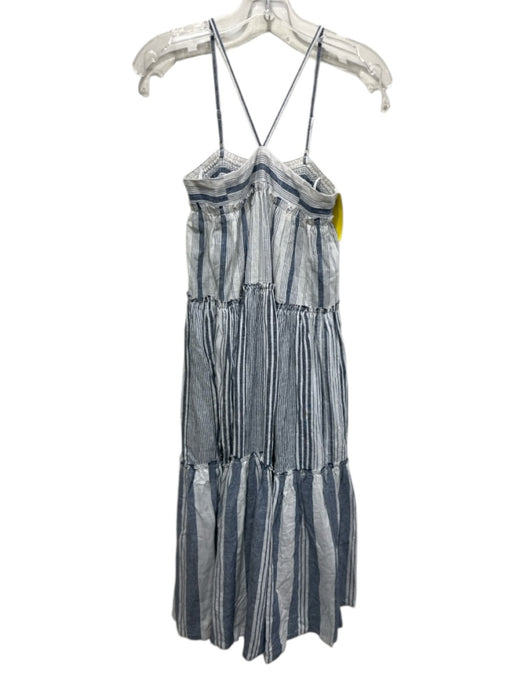 J. Crew Size XS Blue & White Linen & Viscose Striped Sleeveless Tiered Dress Blue & White / XS