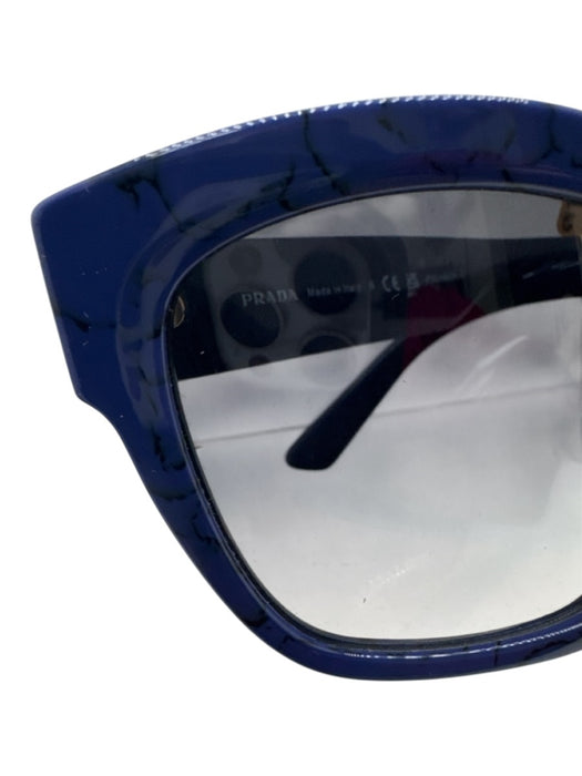 Prada Dark Blue & Black Acetate Cat Eye Square Gold Detail Sunglasses Dark Blue & Black