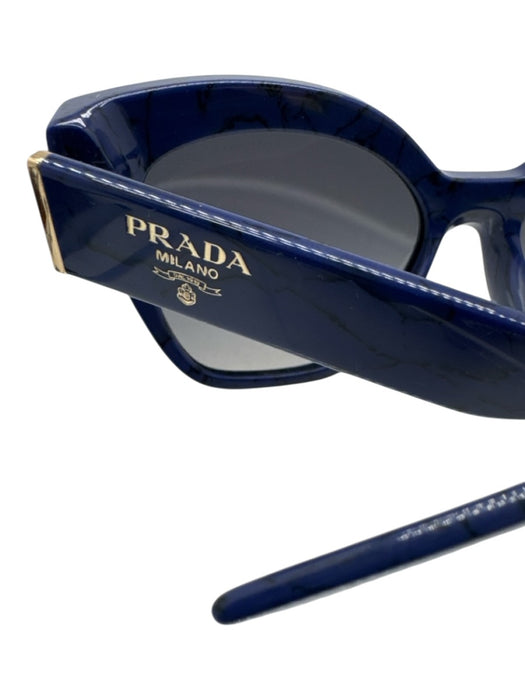 Prada Dark Blue & Black Acetate Cat Eye Square Gold Detail Sunglasses Dark Blue & Black