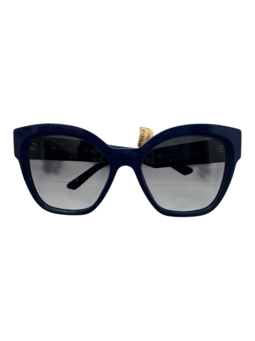 Prada Dark Blue & Black Acetate Cat Eye Square Gold Detail Sunglasses Dark Blue & Black