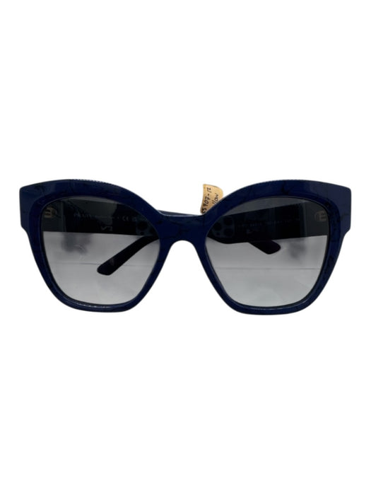 Prada Dark Blue & Black Acetate Cat Eye Square Gold Detail Sunglasses Dark Blue & Black