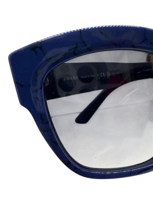 Prada Dark Blue & Black Acetate Cat Eye Square Gold Detail Sunglasses Dark Blue & Black