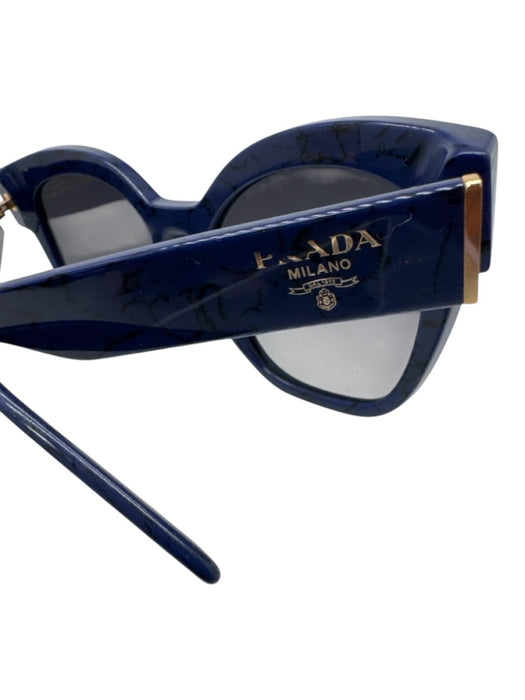 Prada Dark Blue & Black Acetate Cat Eye Square Gold Detail Sunglasses Dark Blue & Black
