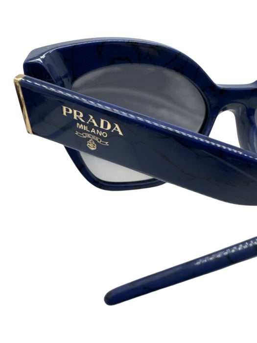 Prada Dark Blue & Black Acetate Cat Eye Square Gold Detail Sunglasses Dark Blue & Black