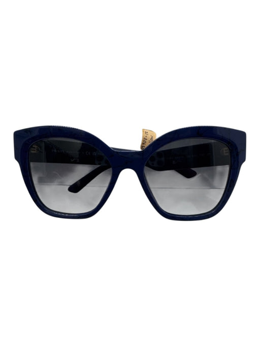 Prada Dark Blue & Black Acetate Cat Eye Square Gold Detail Sunglasses Dark Blue & Black