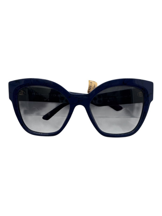 Prada Dark Blue & Black Acetate Cat Eye Square Gold Detail Sunglasses Dark Blue & Black