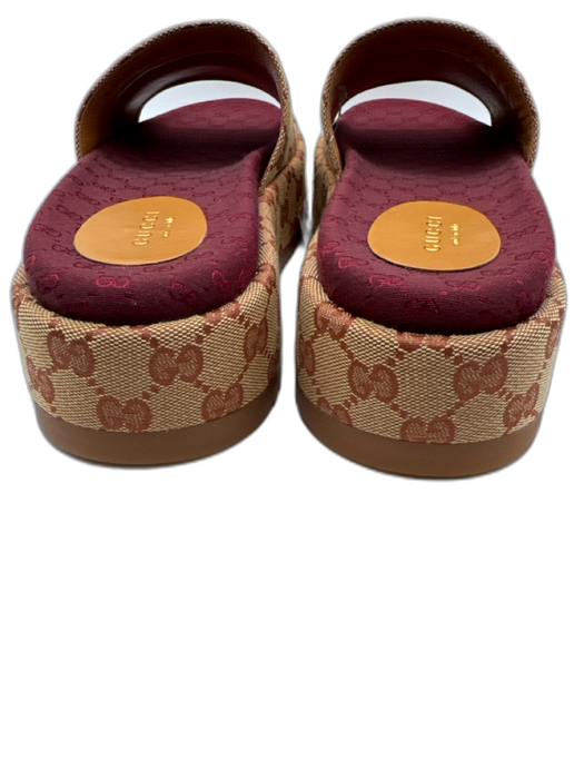 Gucci Shoe Size 39 Tan & Burgundy Textile open toe Gucci Supreme Mule Sandals Tan & Burgundy / 39