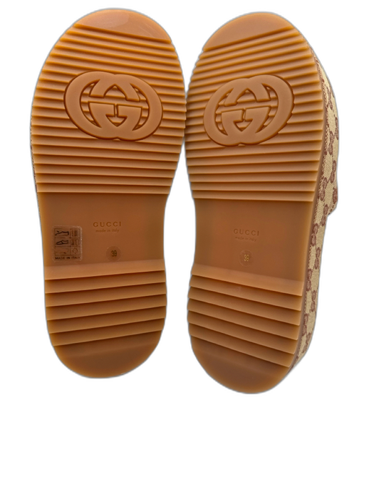 Gucci Shoe Size 39 Tan & Burgundy Textile open toe Gucci Supreme Mule Sandals Tan & Burgundy / 39
