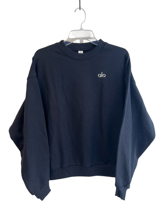 Alo Size S Black Cotton Blend Long Sleeve Round Neck Fleece Lined Sweater Black / S