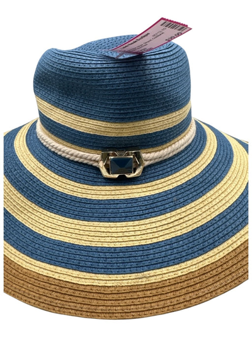 Vince Camuto Beige & Blue Straw Striped Goldtone Hardware Hat Beige & Blue / One Size