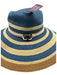 Vince Camuto Beige & Blue Straw Striped Goldtone Hardware Hat Beige & Blue / One Size