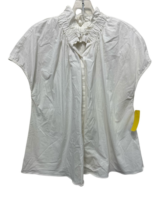 Pomander Place Size Small White Cotton Blend Cap Sleeve Button Front Top White / Small