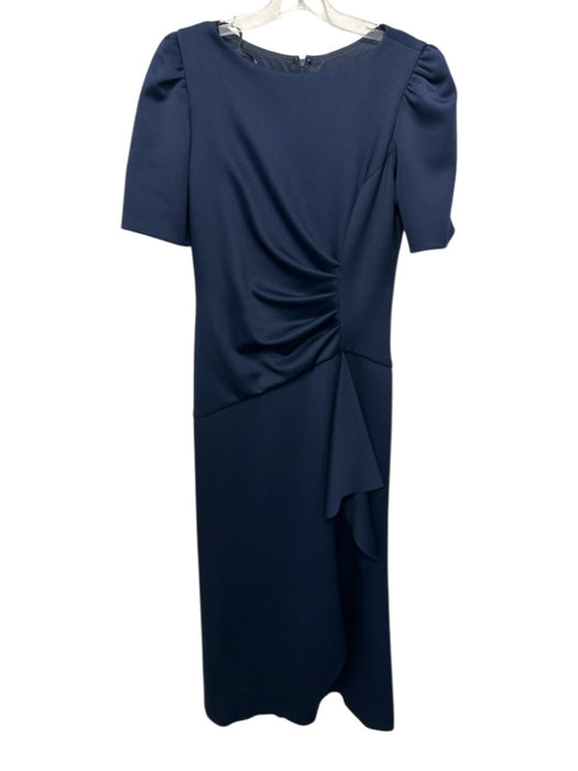 Xscape Size 12 Navy Blue Polyester Back Zip Ruched Asymmetric Gown Navy Blue / 12