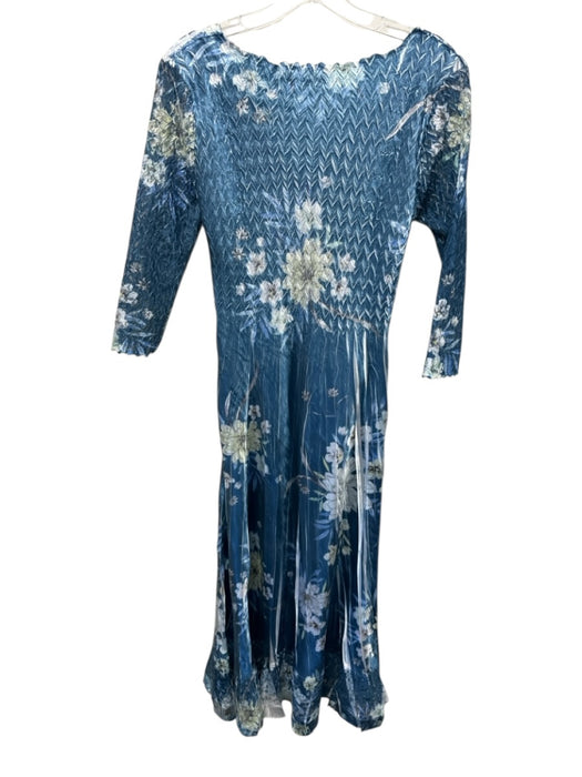 Komarov Size M Blue & White Polyester floral print Lace Trim V Neck Dress Blue & White / M