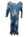 Komarov Size M Blue & White Polyester floral print Lace Trim V Neck Dress Blue & White / M