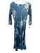 Komarov Size M Blue & White Polyester floral print Lace Trim V Neck Dress Blue & White / M
