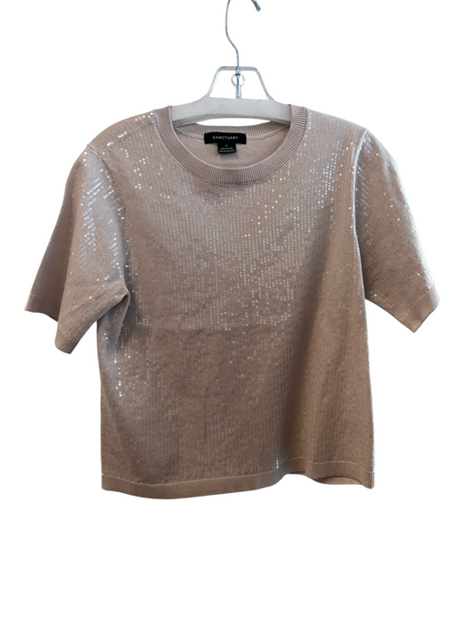 Sanctuary Size S Beige Viscose Blend Knit All Over Sequins Round Neck Top Beige / S