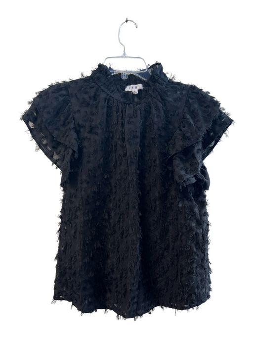 THML Size S Black Polyester Shaggy Semi Sheer high neck Flutter Cap Sleeve Top Black / S