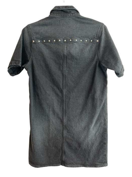 Evereve Size XS Black Cotton Blend Denim Studded Button Down Mini Dress Black / XS