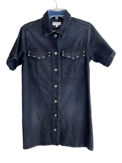 Evereve Size XS Black Cotton Blend Denim Studded Button Down Mini Dress Black / XS