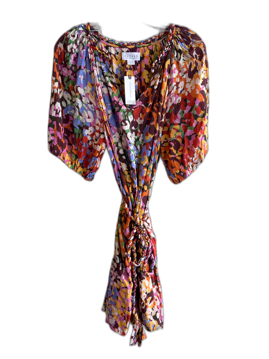 Velvet Size L Pink Green & Multi Viscose Animal Print Short Sleeve V Neck Dress Pink Green & Multi / L