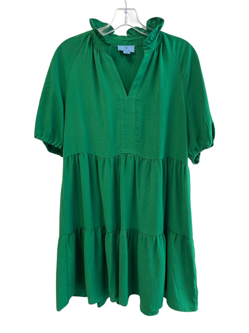CeCe Size S Green No Fabric Tag Short Sleeve V Neck Ruffle Detail Tiered Dress Green / S