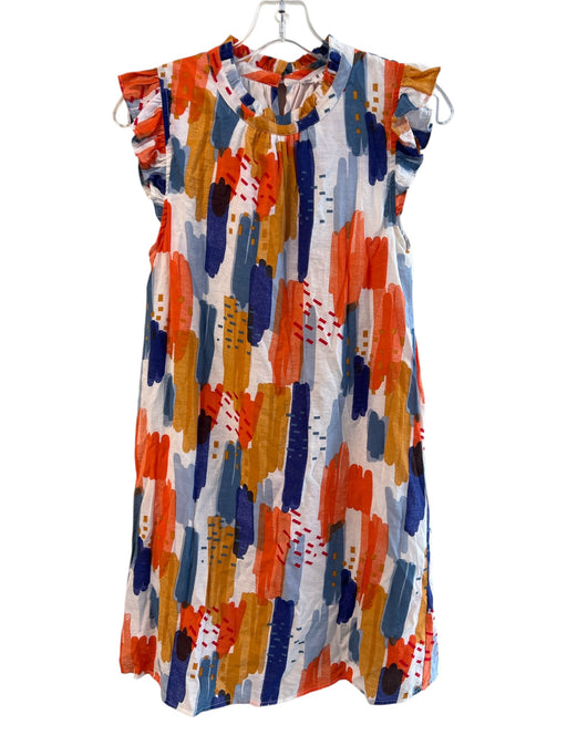 THML Size XS Multi Cotton Blend Cap Ruffle Sleeve Abstract Print Dress Multi / XS