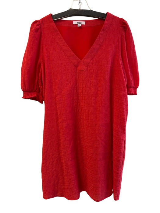 BB Dakota Size M Red Rayon Blend V Neck Short Sleeve Knee Length Dress Red / M