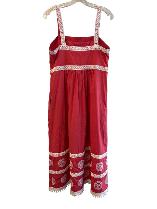 Tyler Boe Size 8 Red Cotton Sleeveless Square Neck Maxi Embroidered Detail Dress Red / 8