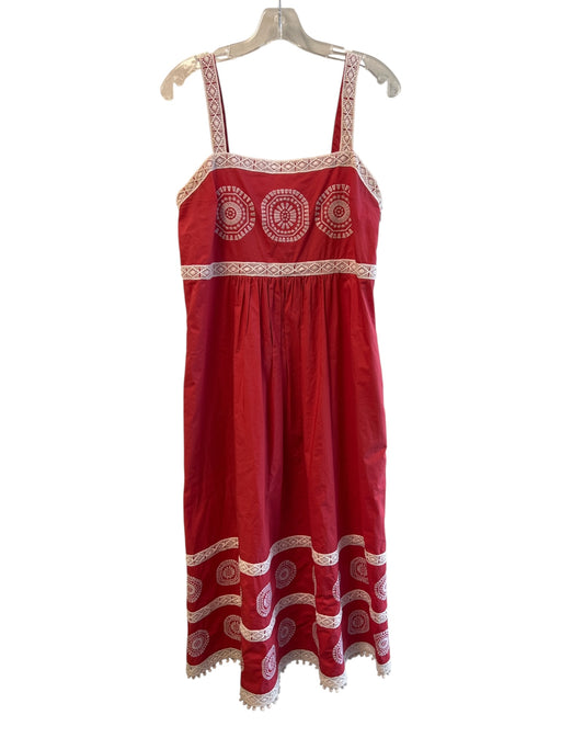 Tyler Boe Size 8 Red Cotton Sleeveless Square Neck Maxi Embroidered Detail Dress Red / 8