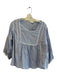 The Korner Size L Blue Cotton V Neck 3/4 Sleeve Striped Lace Trim Top Blue / L